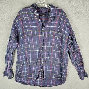 Bullock & Jones Linen Shirt Mens Large Check Long Sleeve Collar Button-Down USA